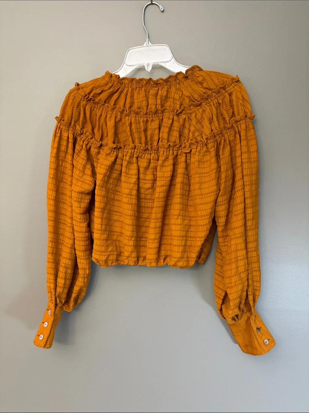 Free People Hailey Blouse Rust Brown Ruffled Smocked Button-Front Blouse - XS